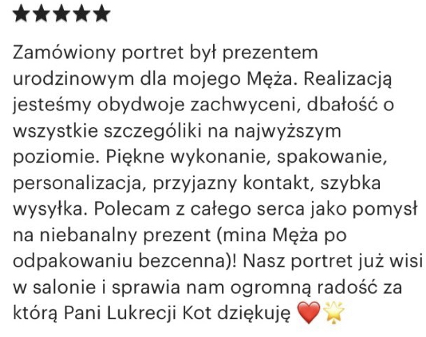 Treść: pozytywne opinie na temat: portrety personalizowane ze zdjęć.